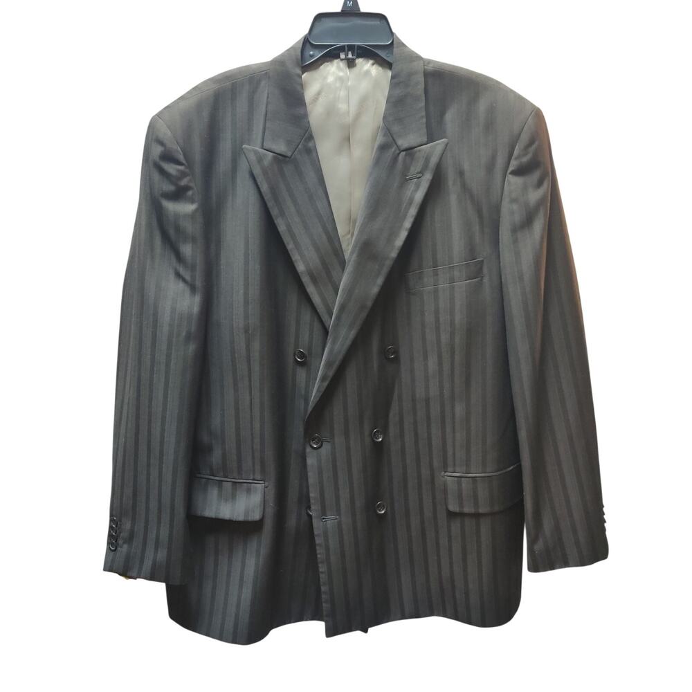 Tessori Milan Italy Vintage Charcoal Grey Pinstripe Suit Jacket Size 46R
